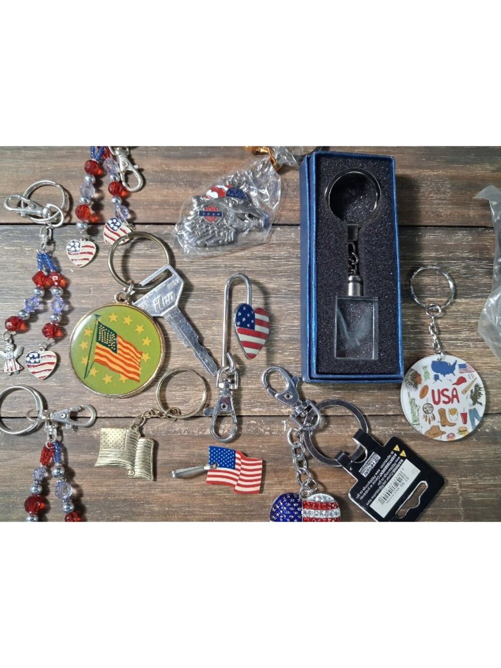 Patriotic American Keychain Lot Pulley Hook Other Flag Eagle Stars USA